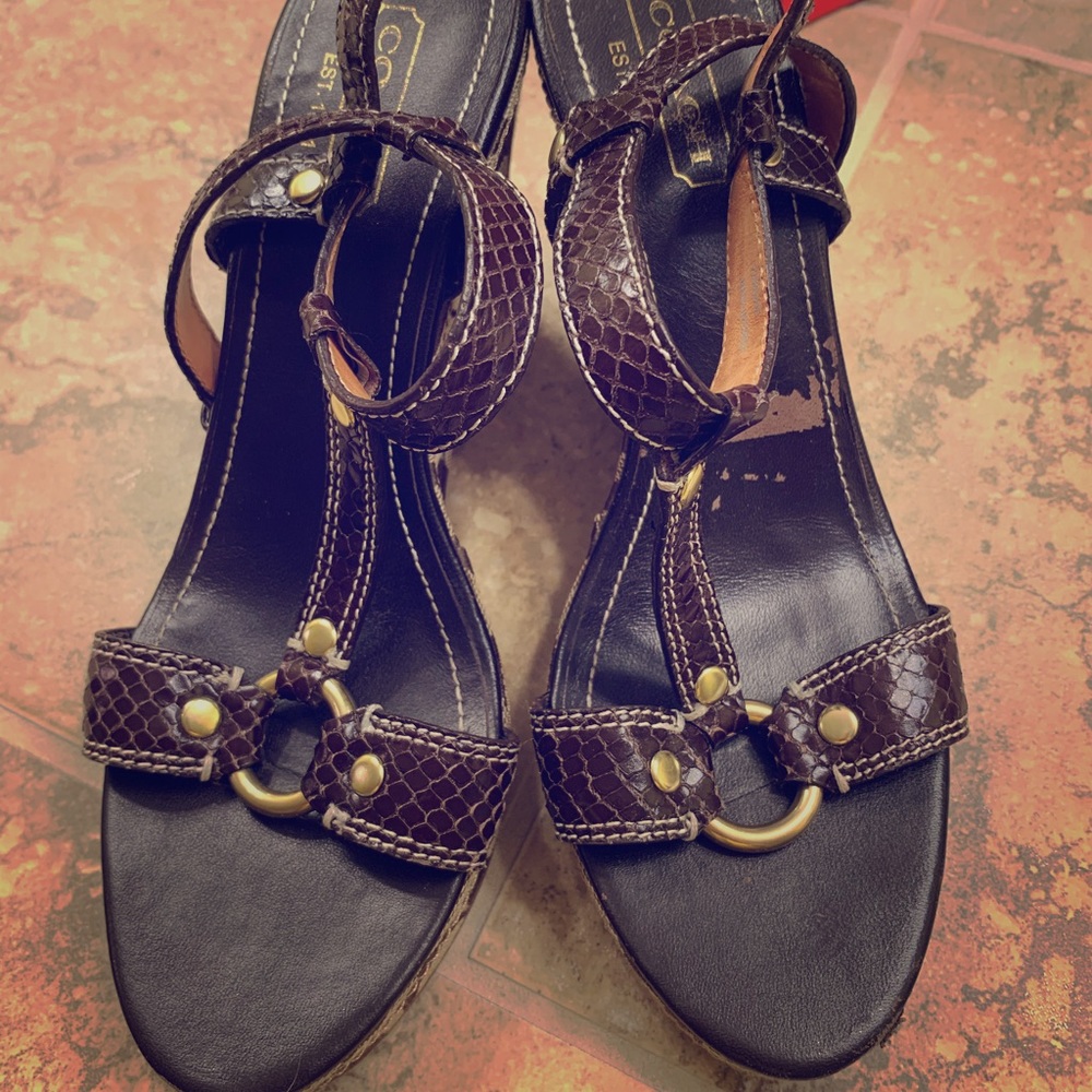 Coach monogram wedge sandals